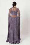 Shop_Rishi And Soujit_Purple Raw Silk, Organza, Georgette Pleated Lehenga Set With Embroidered Cape _at_Aza_Fashions