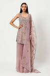 Buy_Rishi And Soujit_Pink Organza, Georgette Swarovski Scoop Neck Embellished Kurta Sharara Set _at_Aza_Fashions