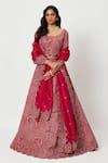 Buy_Rishi and Soujit_Red Raw Silk Embroidered Multi Color Thread Floral Bridal Lehenga Set  _at_Aza_Fashions