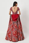 Shop_Rishi and Soujit_Red Raw Silk Embroidered Multi Color Thread Floral Bridal Lehenga Set  _at_Aza_Fashions