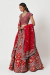 Rishi and Soujit_Red Raw Silk Embroidered Multi Color Thread Floral Bridal Lehenga Set  _Online_at_Aza_Fashions