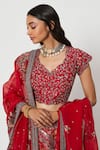 Buy_Rishi and Soujit_Red Raw Silk Embroidered Multi Color Thread Floral Bridal Lehenga Set  _Online_at_Aza_Fashions