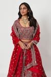 Buy_Rishi and Soujit_Red Raw Silk Embroidered Multi Color Thread Scoop Bridal Lehenga Set  _Online_at_Aza_Fashions