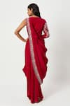 Shop_Rishi and Soujit_Red Silk Embroidered Floral Cowl Draped Dress With Crossbody Dupatta  _at_Aza_Fashions