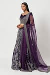 Rishi and Soujit_Purple Rawsilk Embroidery Cutdana V Neck Zardozi Lehenga Set  _Online_at_Aza_Fashions