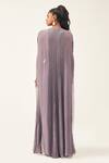 Shop_Rishi and Soujit_Purple Rawsilk Embroidery Bead Cape Open And Draped Skirt Set  _at_Aza_Fashions