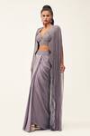 Rishi and Soujit_Purple Rawsilk Embroidery Bead Cape Open And Draped Skirt Set  _Online_at_Aza_Fashions