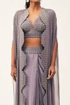 Buy_Rishi and Soujit_Purple Rawsilk Embroidery Bead Cape Open And Draped Skirt Set  _Online_at_Aza_Fashions