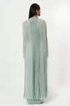 Shop_Rishi And Soujit_Blue Rawsilk Embroidery Bead Cape Open And Draped Skirt Set  _at_Aza_Fashions