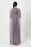 Rishi And Soujit_Purple Rawsilk Embroidery Bead Cape Open And Draped Skirt Set  _Online_at_Aza_Fashions