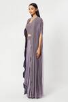 Buy_Rishi And Soujit_Purple Rawsilk Embroidery Bead Cape Open And Draped Skirt Set  _Online_at_Aza_Fashions