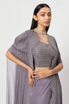 Shop_Rishi And Soujit_Purple Rawsilk Embroidery Bead Cape Open And Draped Skirt Set  _Online_at_Aza_Fashions