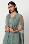 Buy_Rishi And Soujit_Blue Organza Embroidery Swarovski Cape Open Lehenga Set  _Online_at_Aza_Fashions