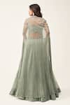 Shop_Rishi And Soujit_Blue Organza Embroidery Swarovski Cape Open Lehenga Set  _at_Aza_Fashions