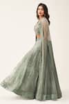 Rishi And Soujit_Blue Organza Embroidery Swarovski Cape Open Lehenga Set  _Online_at_Aza_Fashions