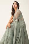 Buy_Rishi And Soujit_Blue Organza Embroidery Swarovski Cape Open Lehenga Set  _Online_at_Aza_Fashions