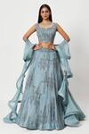 Buy_Rishi And Soujit_Blue Organza Embroidery Swarovski Sweetheart Neck Lehenga Set  _at_Aza_Fashions