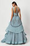 Shop_Rishi And Soujit_Blue Organza Embroidery Swarovski Sweetheart Neck Lehenga Set  _at_Aza_Fashions