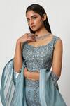 Buy_Rishi And Soujit_Blue Organza Embroidery Swarovski Sweetheart Neck Lehenga Set  _Online_at_Aza_Fashions