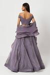 Shop_Rishi And Soujit_Purple Organza, Lycra Floral, Swarovski V Neck Embroidered Lehenga Set _at_Aza_Fashions