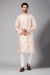 Buy_Hilo Design_Peach Cotton, Lycra, Silk Embroidery Krusos Floral Kurta Set _at_Aza_Fashions