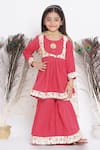 Buy_Little Bansi_Red Cotton Hand Embroidered Floral Frock Kurta Sharara Set _at_Aza_Fashions