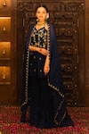 Buy_Vana Ethnics_Blue Organza, Georgette, Satin, Viscose Floral, Embellished Top Sharara Set _at_Aza_Fashions