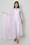 Buy_Kameez_Purple Chanderi Embroidered Floral Split V Neck Beautiful Spring Kurta Set _at_Aza_Fashions