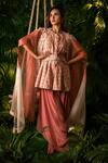 Buy_Pallavi Poddar_Pink Crepe And Embroidery Floral Udaipur Ombre Cape & Draped Pant Set _at_Aza_Fashions