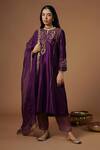 Buy_OMI_Purple Silk, Chanderi Embroidery, Zari V-neck Flared Kurta Set _at_Aza_Fashions
