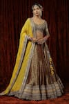 Buy_SHIKHAR SHARMA_Maroon Lehenga Brocade Embroidered Gota Paan Shaped Floral Pattern Bridal Set _at_Aza_Fashions