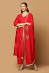 Buy_Two Sisters By Gyans_Red Cotton, Chanderi, Chiffon Embroidery, Mirrors Mukaish Work Kurta Set _at_Aza_Fashions