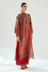 Rajdeep Ranawat_Orange Silk Geometric Band Collar Gayatri Pattern Tunic _Online_at_Aza_Fashions