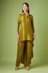 Buy_Aakaar_Green Silk Sequins Shawl Neck Asymmetric Tunic And Pant Set_at_Aza_Fashions