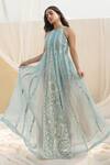 Buy_Megha Bansal_Blue Silk Organza Sequin And Beads Work, Zardozi Almora Embroidered Panelled With _at_Aza_Fashions