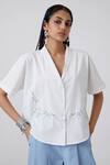 Buy_The Summer House_White Handloom Cotton Embroidery Floral Cuban Collar Dua Shirt _at_Aza_Fashions