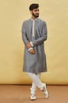 Buy_Arihant Rai Sinha_Grey Silk Embroidery Thread Cuff Kurta Set _at_Aza_Fashions