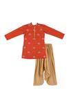 Buy_Little Stars_Orange Handloom Cotton And Muslin Band Collar Kurta & Patiala Pant Set _at_Aza_Fashions