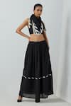 Shop_The Indian Cause_Black Chanderi Square Neck Zade Bralette With Skirt_Online_at_Aza_Fashions