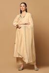 Buy_Two Sisters By Gyans_Beige Cotton, Chanderi Embroidery V-neck Kurta Set _at_Aza_Fashions