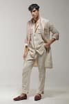 Buy_Jatin Malik_Beige Textured Geometrical Long Overcoat _at_Aza_Fashions