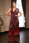 Buy_Shilpi Gupta_Maroon Blouse Viscose Dupion, Saree Pallu In Shimmer Pre-pleated With _at_Aza_Fashions
