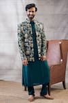 Buy_Soup By Sougat Paul_Green Silk Embroidery Mehr Floral Print Jacket And Kurta Set _at_Aza_Fashions