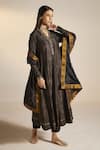 Buy_Shorshe Clothing_Black Kurta Chanderi Cotton Silk Hand Embroidery Floral V Sashiko And Pant _at_Aza_Fashions