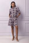 Buy_EK Katha_Purple Cotton Linen Printed Batik Shorts_at_Aza_Fashions
