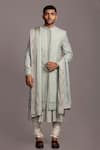 Buy_Jayesh Shah_Green Matka Hand Embroidered Thread Sherwani With Kurta Set  _at_Aza_Fashions