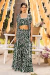 Buy_Chhavvi Aggarwal_Green Georgette Sequins, Beads Sweetheart Neck Printed Cape And Palazzo Set _at_Aza_Fashions