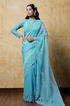Buy_Shilpi Gupta_Blue Organza Beads, Cut Work Boat Cut-work Border Embroidered Saree With Blouse _at_Aza_Fashions