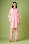 Buy_Aakaar_Pink Moss Crepe Embellished Sequin Shirt Collar Balloon Sleeve Kaftan And Pant Set _at_Aza_Fashions