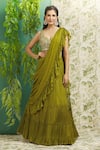 Buy_Alaya Advani_Green Chinon Hand Embroidered Tiered Lehenga Saree And Blouse Set For Women_at_Aza_Fashions